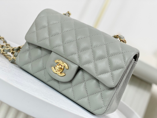 CC Classic Flap Caviar Shoulder Bag 20Cm For Ladies Light Gray Wiht Gold Default Title