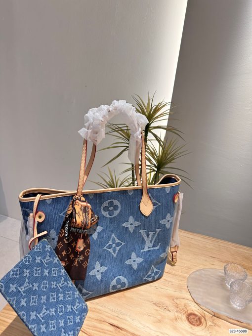 Louis new arrival denim neverfull tote bag size; 33 * 29 cm Default Title